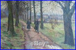 Ch WEISS tableau ancien huile/toile paysage animé peinture Alsacienne début XXe