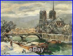 Charles Blondin Peinture Hst Uvre Originale Paris Scène De Neige Notre Dame
