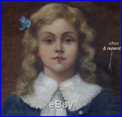 Charmant Portrait Impressionniste 1900. La Jeune Fille Au Ruban Bleu