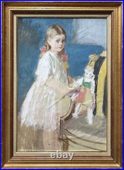 Child Portrait, Original Tempera 1930-40 Paris School, Signed, Framed