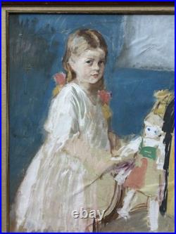 Child Portrait, Original Tempera 1930-40 Paris School, Signed, Framed