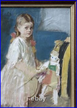 Child Portrait, Original Tempera 1930-40 Paris School, Signed, Framed
