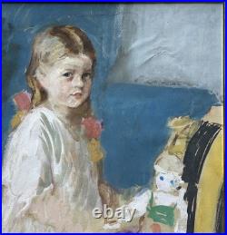 Child Portrait, Original Tempera 1930-40 Paris School, Signed, Framed