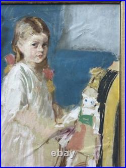 Child Portrait, Original Tempera 1930-40 Paris School, Signed, Framed