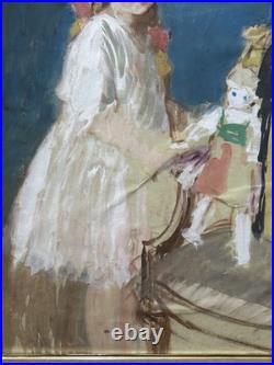 Child Portrait, Original Tempera 1930-40 Paris School, Signed, Framed