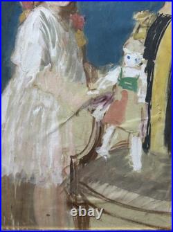 Child Portrait, Original Tempera 1930-40 Paris School, Signed, Framed