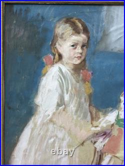 Child Portrait, Original Tempera 1930-40 Paris School, Signed, Framed