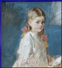 Child Portrait, Original Tempera 1930-40 Paris School, Signed, Framed