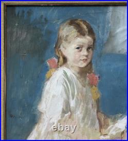 Child Portrait, Original Tempera 1930-40 Paris School, Signed, Framed