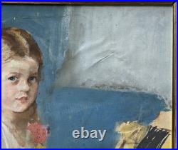 Child Portrait, Original Tempera 1930-40 Paris School, Signed, Framed