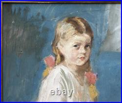 Child Portrait, Original Tempera 1930-40 Paris School, Signed, Framed
