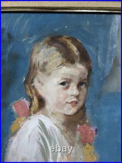 Child Portrait, Original Tempera 1930-40 Paris School, Signed, Framed