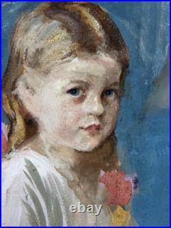Child Portrait, Original Tempera 1930-40 Paris School, Signed, Framed