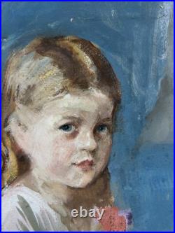 Child Portrait, Original Tempera 1930-40 Paris School, Signed, Framed