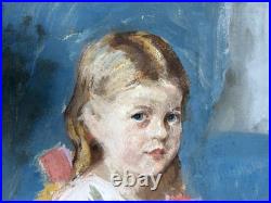 Child Portrait, Original Tempera 1930-40 Paris School, Signed, Framed