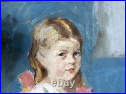 Child Portrait, Original Tempera 1930-40 Paris School, Signed, Framed
