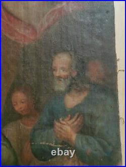Circa 1600 grande peinture religieuse huile sur toile putti marie apôtre saint