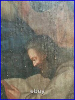 Circa 1600 grande peinture religieuse huile sur toile putti marie apôtre saint