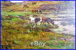 Clovis Terraire fin XIXeme, Les Vaches, huile sur toile signée