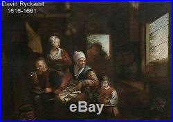 D. Ryckaert 1616-1661 (suiveur) Grande & Belle Toile. Scène D'intérieur Paysan