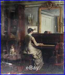 Du plus pur Napoléon III Superbe représentation d'une femme au piano intérieur