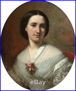 Dupuys-Laroche, Ecole française XIXe, portrait jeune femme en médaillon Huile