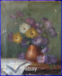 E. Canonge, Bouquet, fin XIXe, huile sur toile