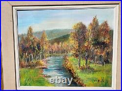 E. VIALA. Paysage Bord de Rivière Sous Bois Peinture huile Sur toile signé
