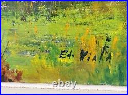 E. VIALA. Paysage Bord de Rivière Sous Bois Peinture huile Sur toile signé