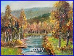 E. VIALA. Paysage Bord de Rivière Sous Bois Peinture huile Sur toile signé