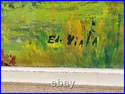 E. VIALA. Paysage Bord de Rivière Sous Bois Peinture huile Sur toile signé