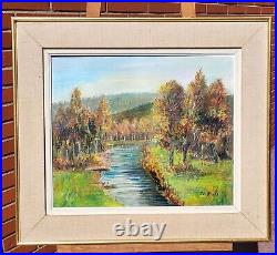 E. VIALA. Paysage Bord de Rivière Sous Bois Peinture huile Sur toile signé