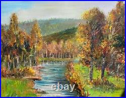 E. VIALA. Paysage Bord de Rivière Sous Bois Peinture huile Sur toile signé