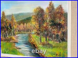 E. VIALA. Paysage Bord de Rivière Sous Bois Peinture huile Sur toile signé