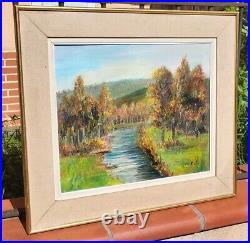 E. VIALA. Paysage Bord de Rivière Sous Bois Peinture huile Sur toile signé