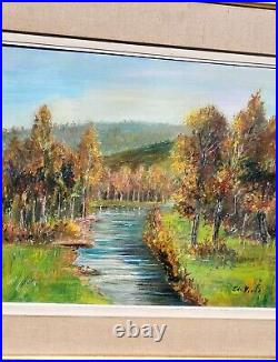 E. VIALA. Paysage Bord de Rivière Sous Bois Peinture huile Sur toile signé