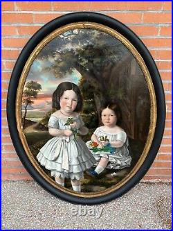 Ecole Anglaise''portrait d'enfants'' grande huile sur toile, début du XIXème