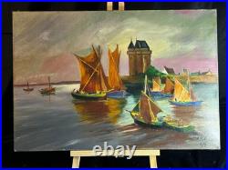 Ecole Art Déco Huile sur toile Derasse Port Saint Malo Tour Solidor 1955 Ecole Art Déco Huile sur toile Derasse Port Saint Malo Tour Solidor 1955