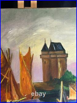 Ecole Art Déco Huile sur toile Derasse Port Saint Malo Tour Solidor 1955 Ecole Art Déco Huile sur toile Derasse Port Saint Malo Tour Solidor 1955