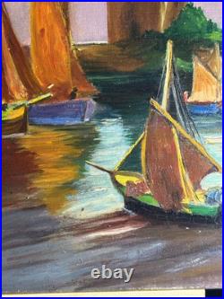 Ecole Art Déco Huile sur toile Derasse Port Saint Malo Tour Solidor 1955 Ecole Art Déco Huile sur toile Derasse Port Saint Malo Tour Solidor 1955