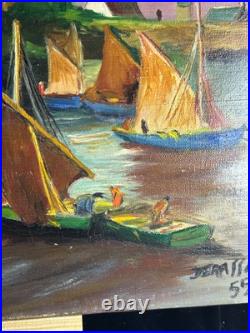 Ecole Art Déco Huile sur toile Derasse Port Saint Malo Tour Solidor 1955 Ecole Art Déco Huile sur toile Derasse Port Saint Malo Tour Solidor 1955