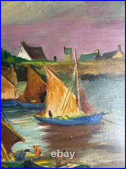 Ecole Art Déco Huile sur toile Derasse Port Saint Malo Tour Solidor 1955 Ecole Art Déco Huile sur toile Derasse Port Saint Malo Tour Solidor 1955