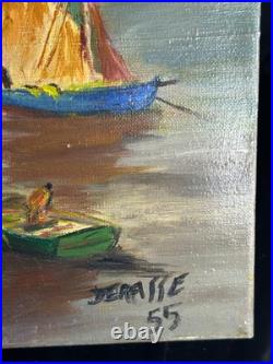 Ecole Art Déco Huile sur toile Derasse Port Saint Malo Tour Solidor 1955 Ecole Art Déco Huile sur toile Derasse Port Saint Malo Tour Solidor 1955