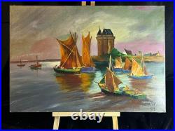 Ecole Art Déco Huile sur toile Derasse Port Saint Malo Tour Solidor 1955 Ecole Art Déco Huile sur toile Derasse Port Saint Malo Tour Solidor 1955