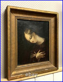 École Française 1800 huile sur toile encadrée portrait de femme a la prière