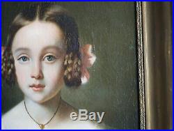 Ecole Française Huile sur toile XIXeme Portrait Jeune fille