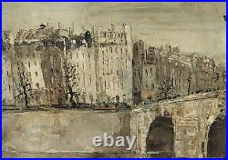 École Française Vue de Paris depuis la Seine Peinture huile sur toile