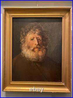 École Française XIXe Grand Portrait Homme barbu Tableau Ancien Huile Sur Toile
