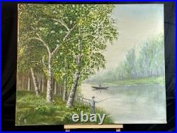 Ecole Française XXè AR Bavoux Huile sur toile Paysage bord de rivière