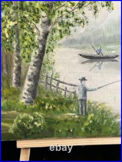 Ecole Française XXè AR Bavoux Huile sur toile Paysage bord de rivière